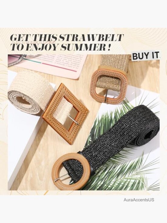 3 Straw Woven Elastic Waist Belt Bohemian Dress Braided Belt main image 7